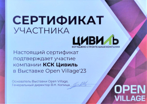 Сертификат об участии в выставке "Open Village '23"