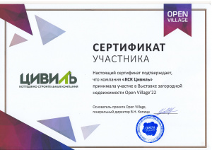 Сертификат об участии в выставке Open Village`22
